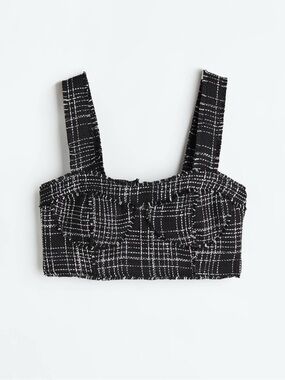 H&M Black & White Check Tweed Crop Top